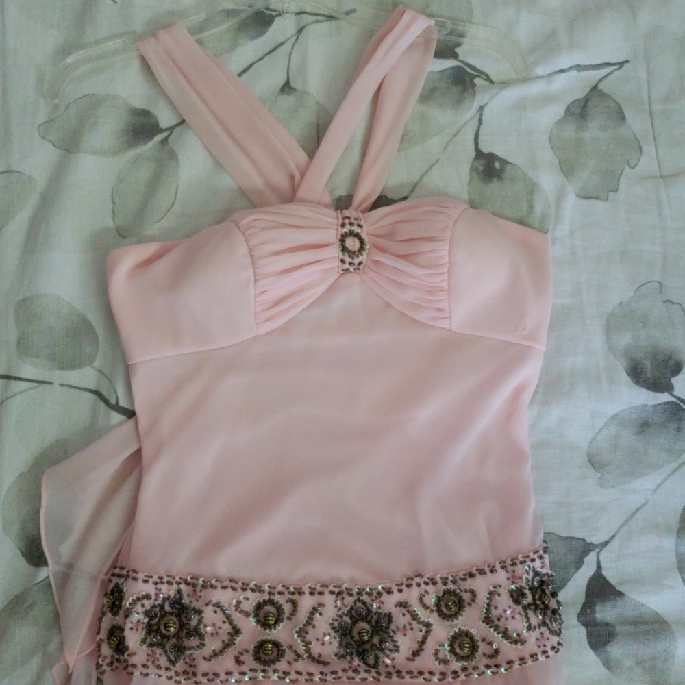 Floor length blush dress